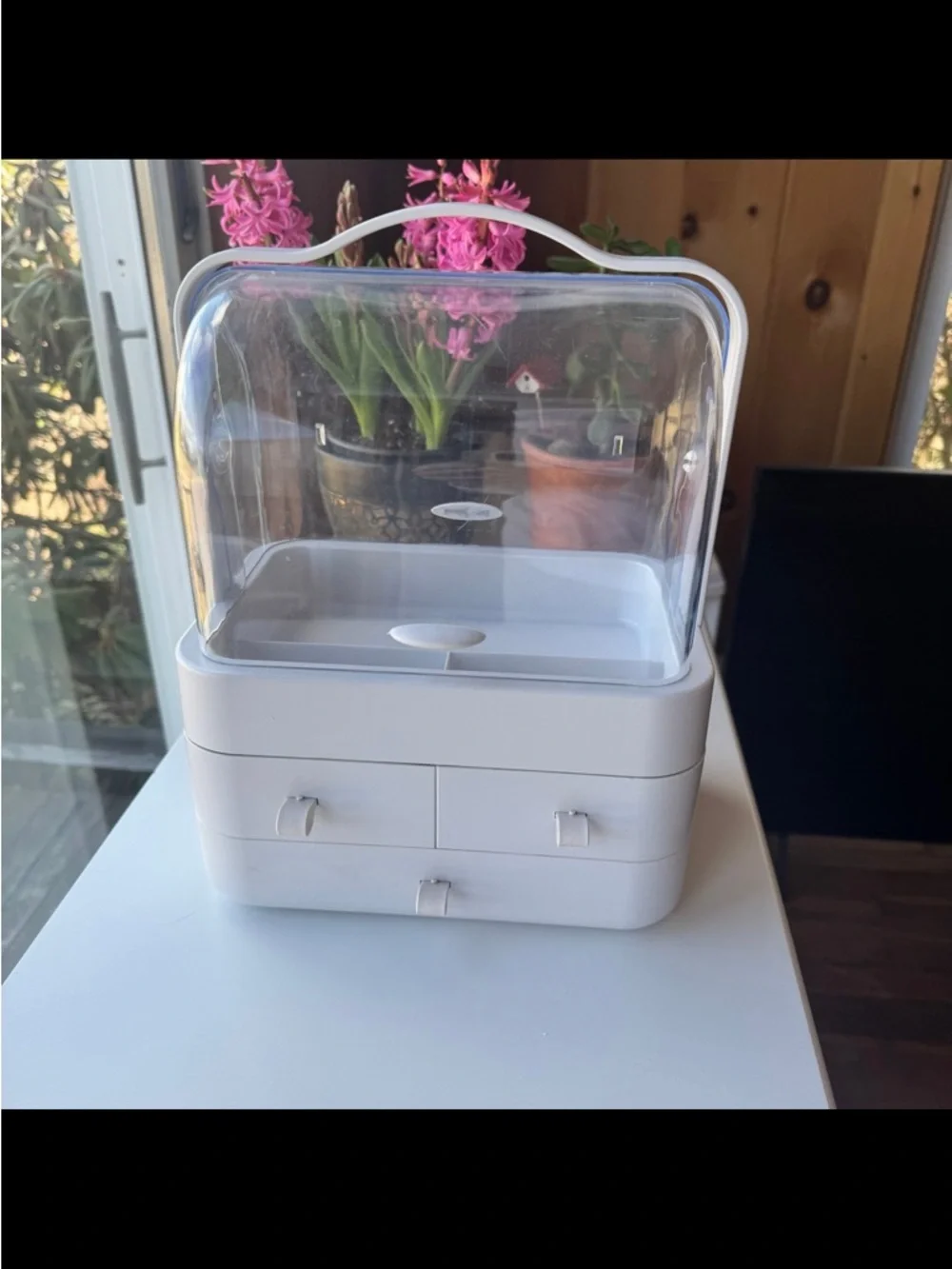 White Stackable Cosmetic & Jewelry Organizer with Clear Lid